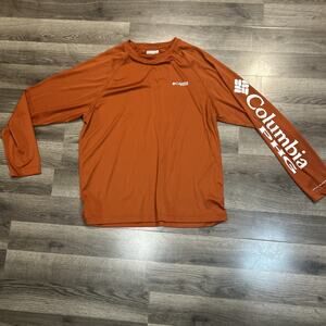Orange Columbia Shirt Mens L Long Sleeve Athletic Outdoors Fishing PFG